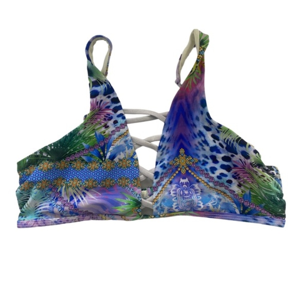 TiniBikini Swim‎ Top colorful blue and purple print size Large unpadded bikini